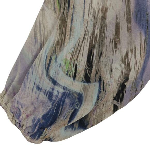 Tucker Watercolor Abstract Silk Top Size XS Button Front Long Sleeve Blouse - Picture 4 of 8